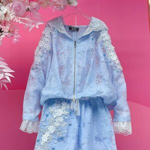 Embroidered 3D Flower Set Blue A1726