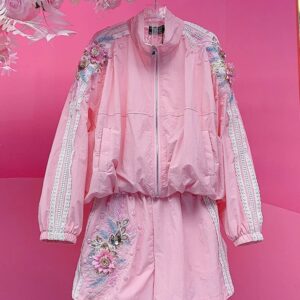A1740 Embroidered 3D flower set Pink