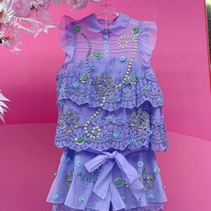 HH5339 Lace Studded Patchwork Set Purple