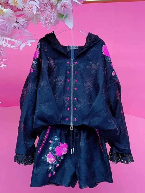 A1683 Lace Patchwork Sequin Set Black