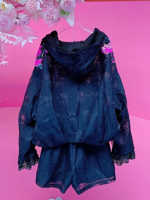 A1683 Lace Patchwork Sequin Set Black - 图片 4