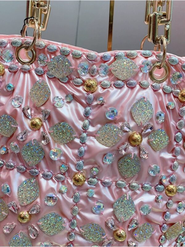 X21261 Studded Lattice Chain Tote Pink - 图片 3