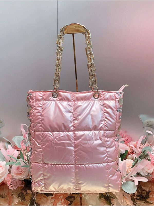 X21261 Studded Lattice Chain Tote Pink - 图片 5