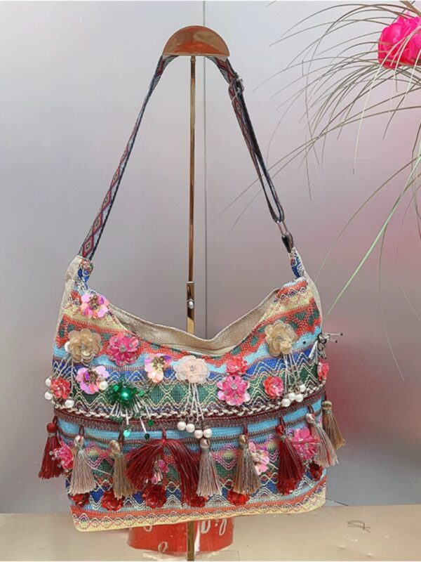 HH4955 3D Colorful Flower Tassel Ethnic Bag