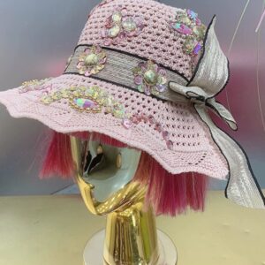 X20230 Studded Sequins Sun Shade Straw Hat