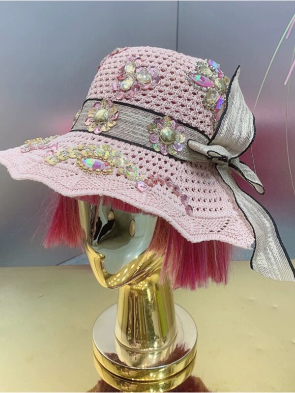 X20230 Studded Sequins Sun Shade Straw Hat
