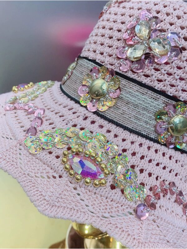 X20230 Studded Sequins Sun Shade Straw Hat - 图片 3