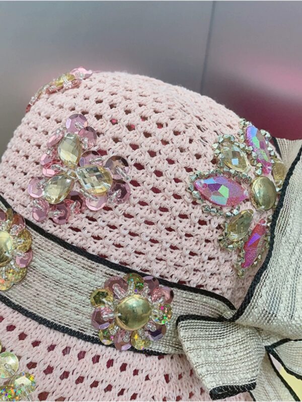 X20230 Studded Sequins Sun Shade Straw Hat - 图片 4