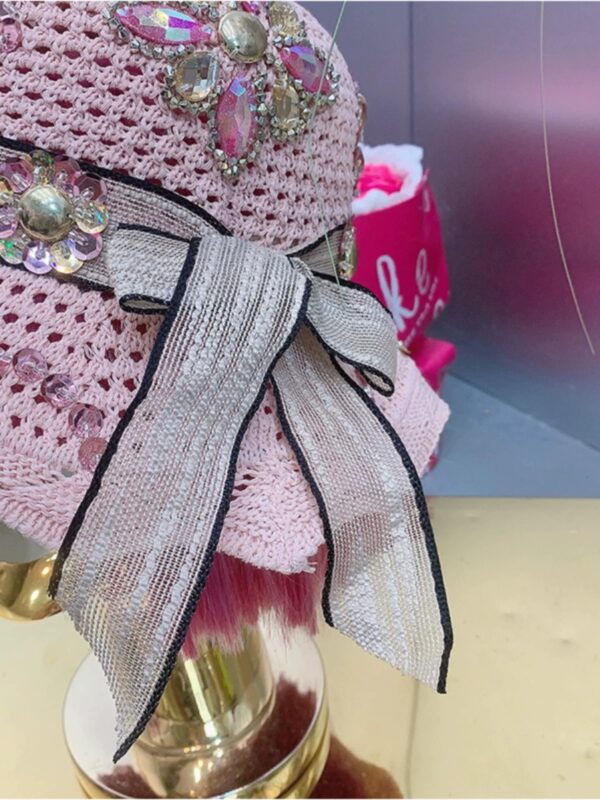 X20230 Studded Sequins Sun Shade Straw Hat - 图片 5